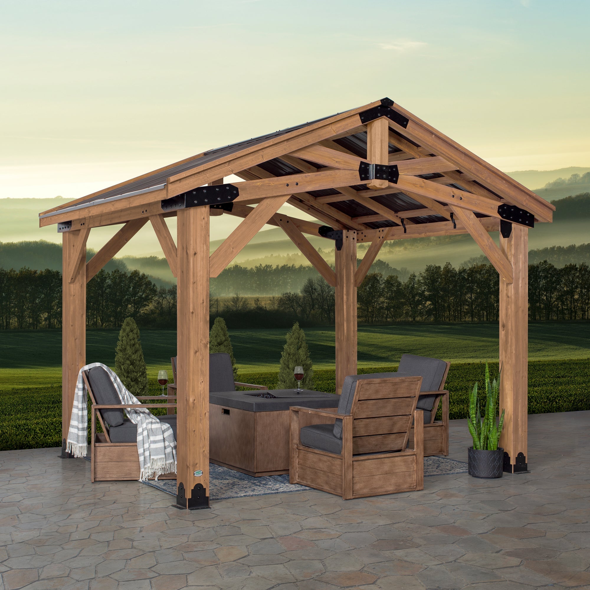 Gazebos available in multiple sizes, shapes and colors.  Great for backyards!