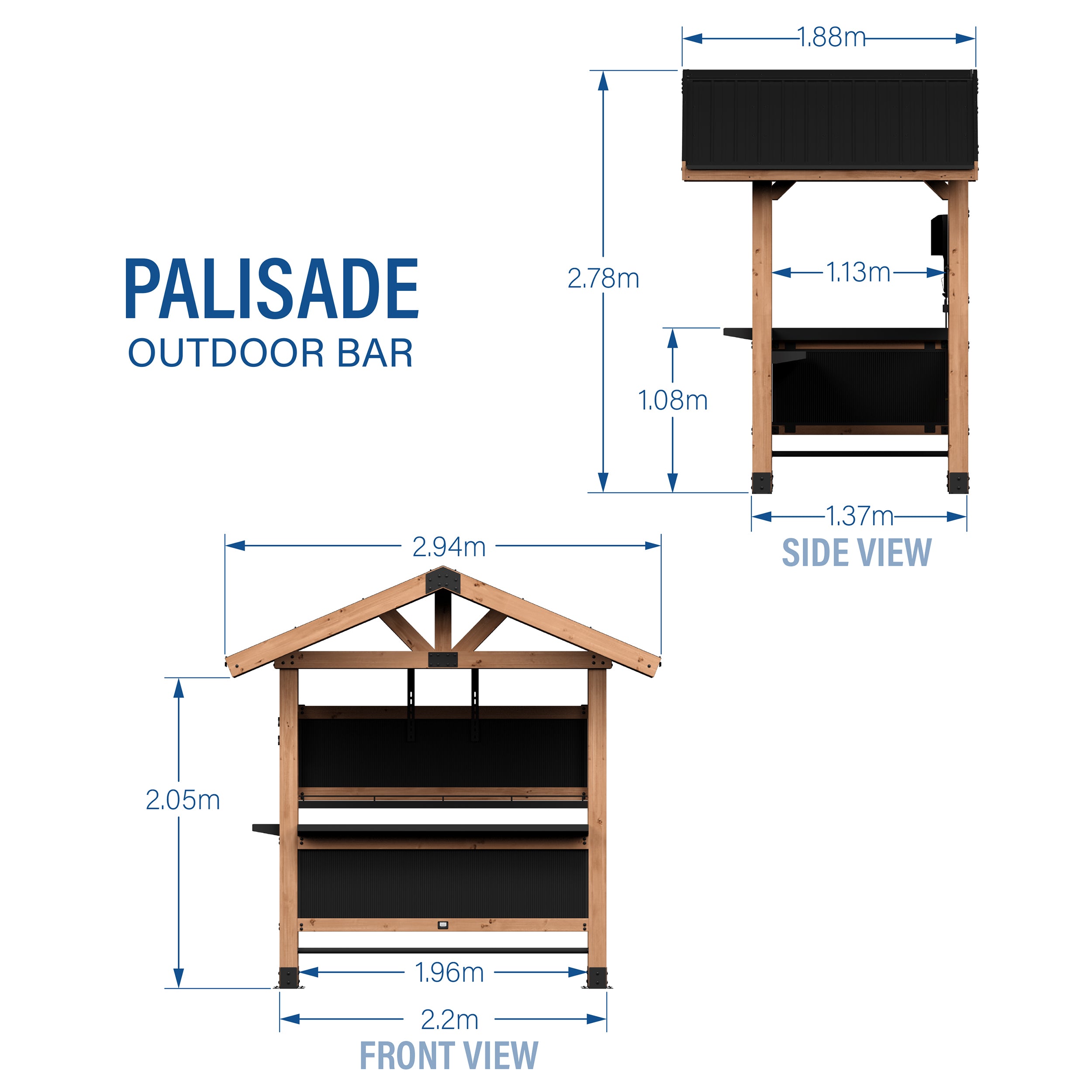 Palisade Outdoor Bar Metric Dimensions