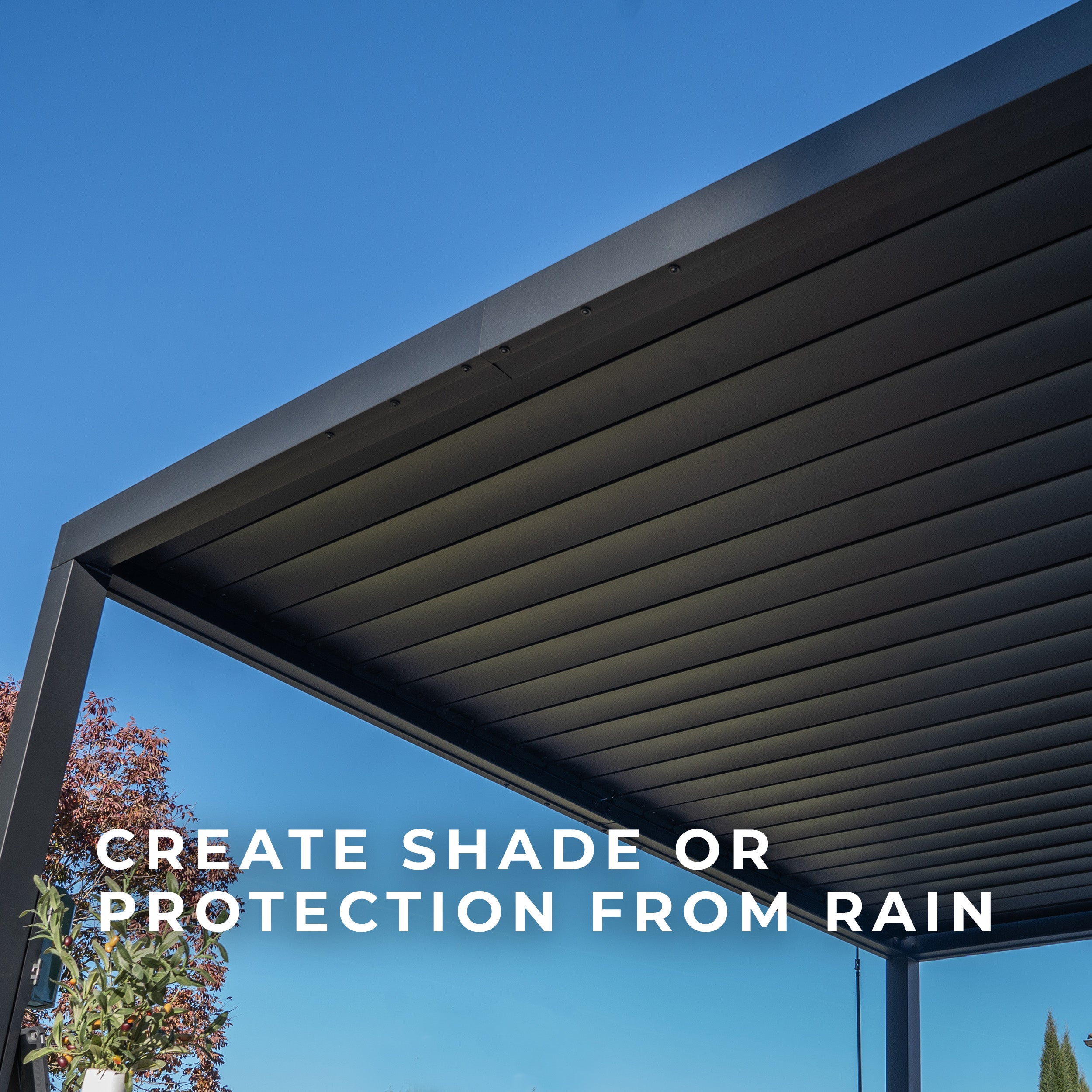 3.6m X 3m Sarasota Steel Louvered Pergola close to create shade or protection from rain