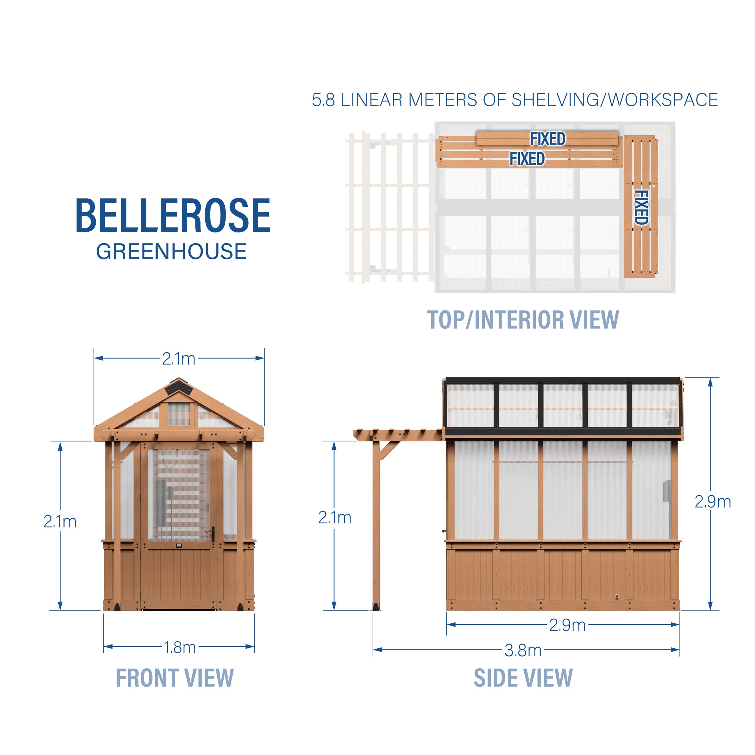 2.9m X 1.8m Bellerose Greenhouse Metric Dimensions