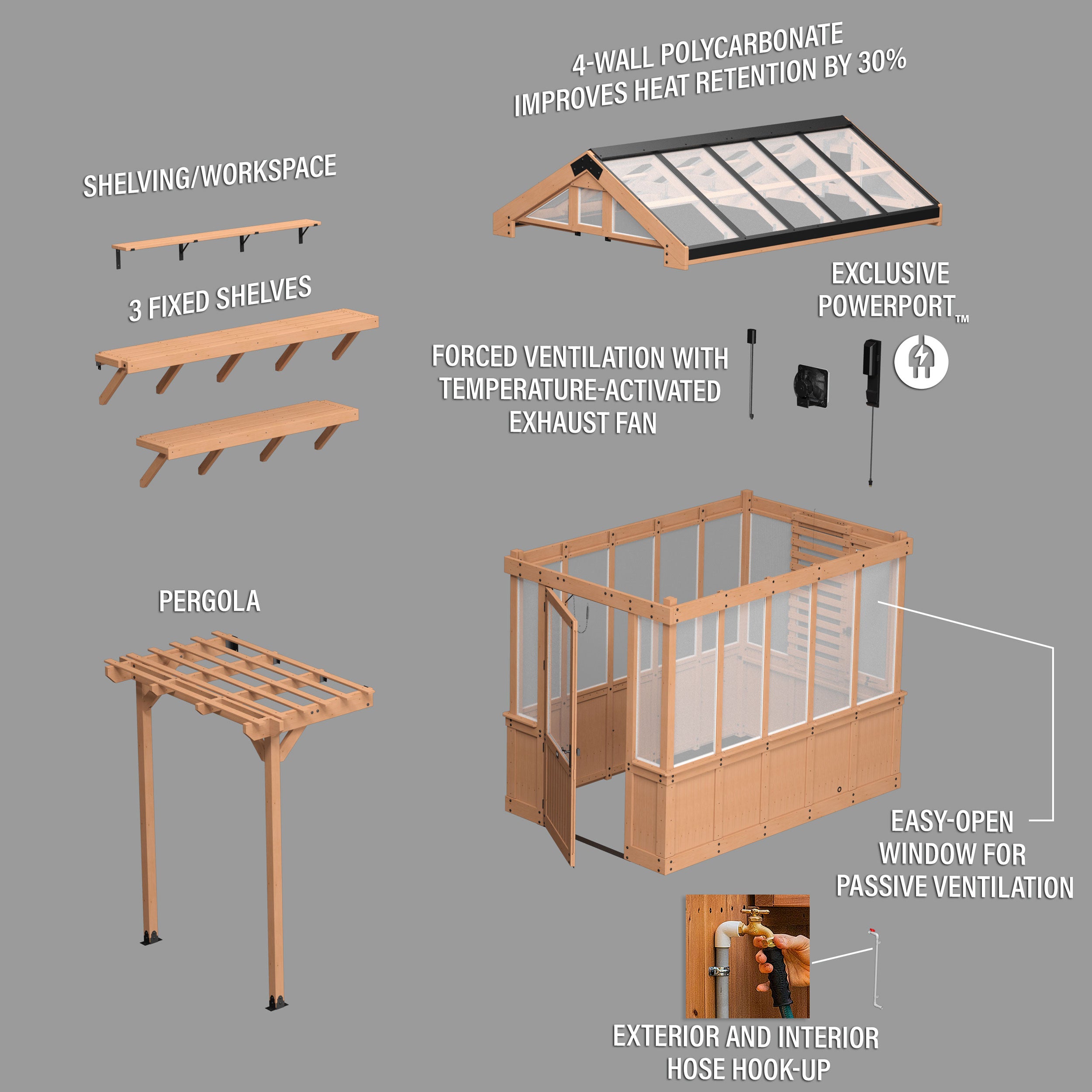 2.9m X 1.8m Bellerose Greenhouse Exploded View