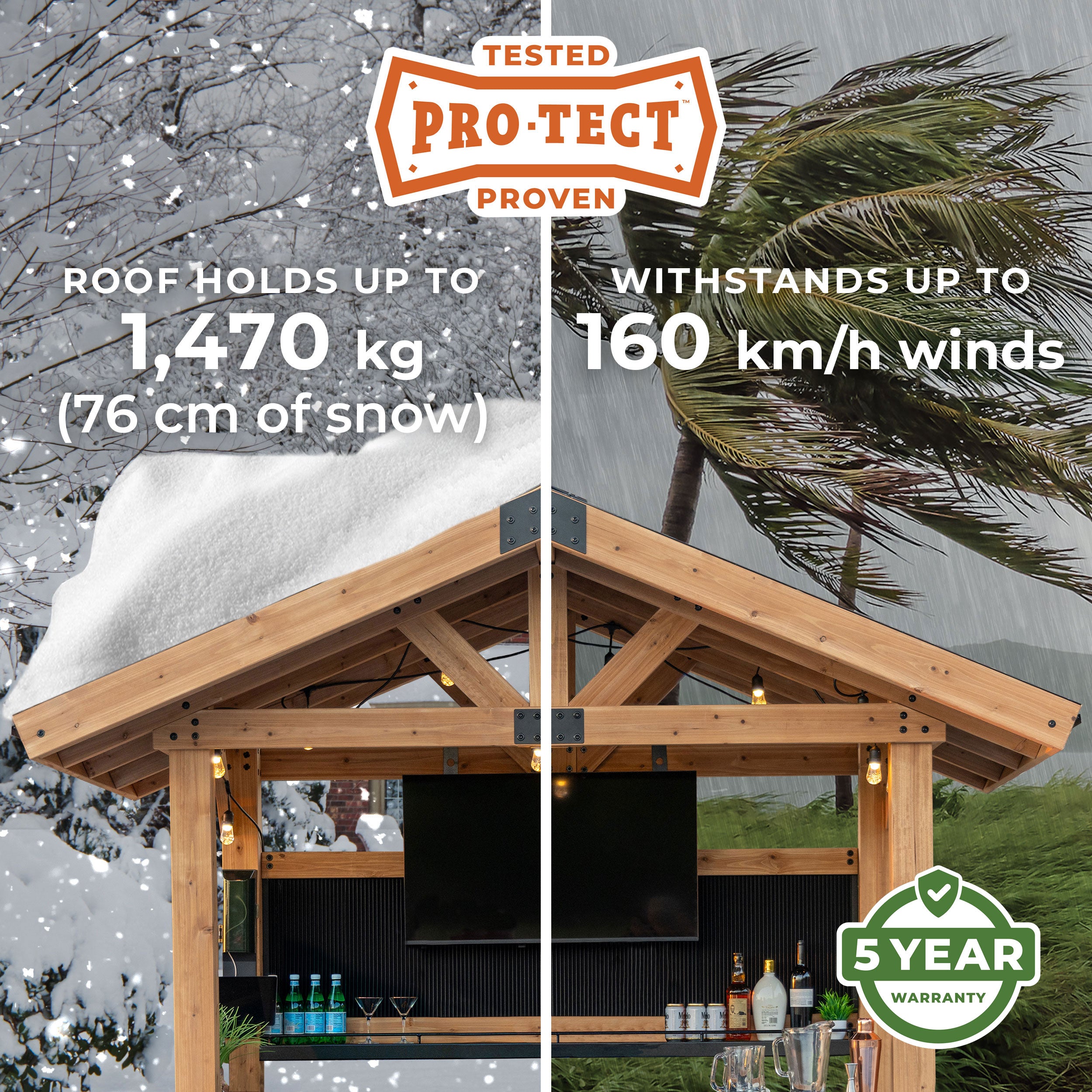 Palisade Outdoor Bar ProTect roof holds up to 76 cm of snow