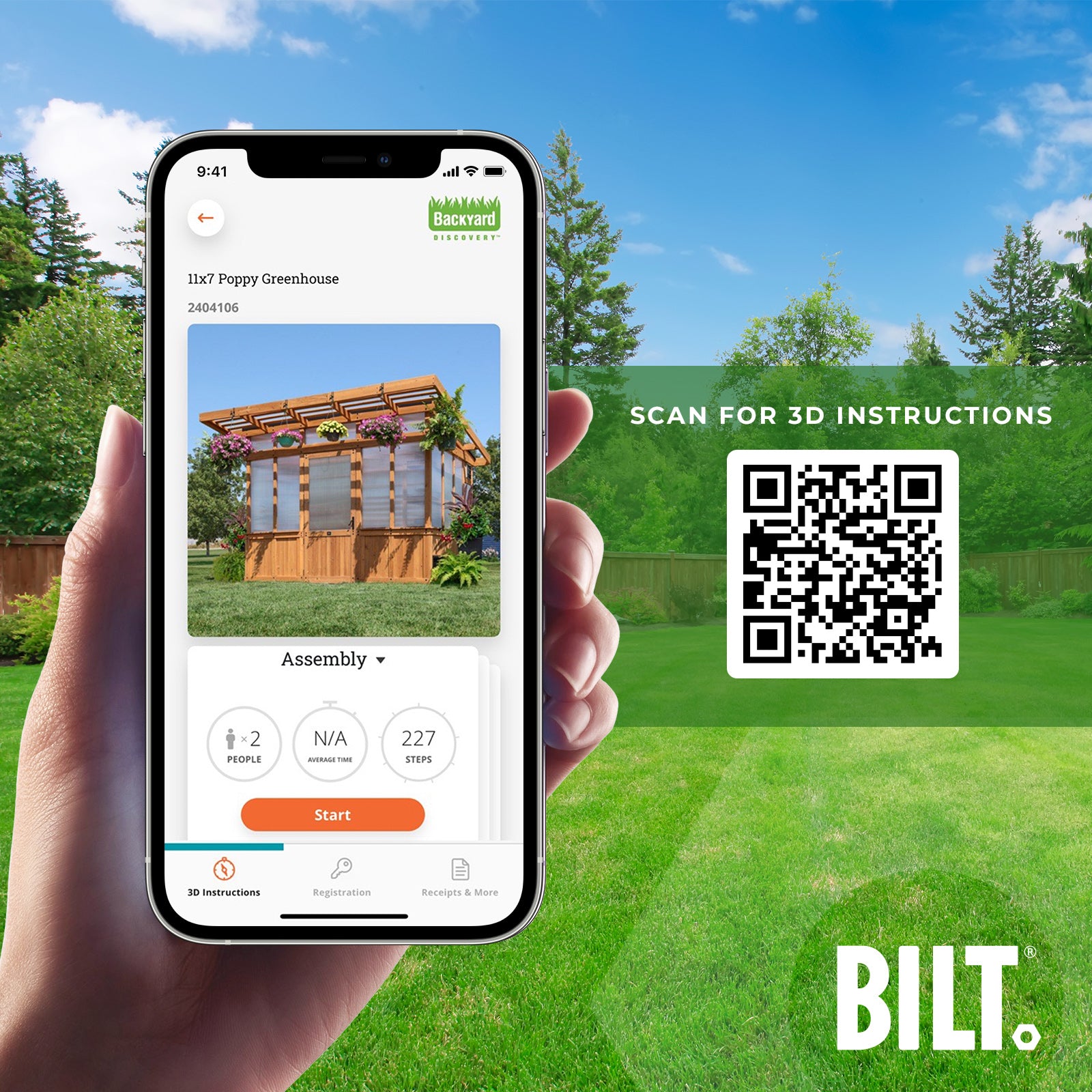 3.3m X 2.2m Poppy Greenhouse BILT app to assist with assembly