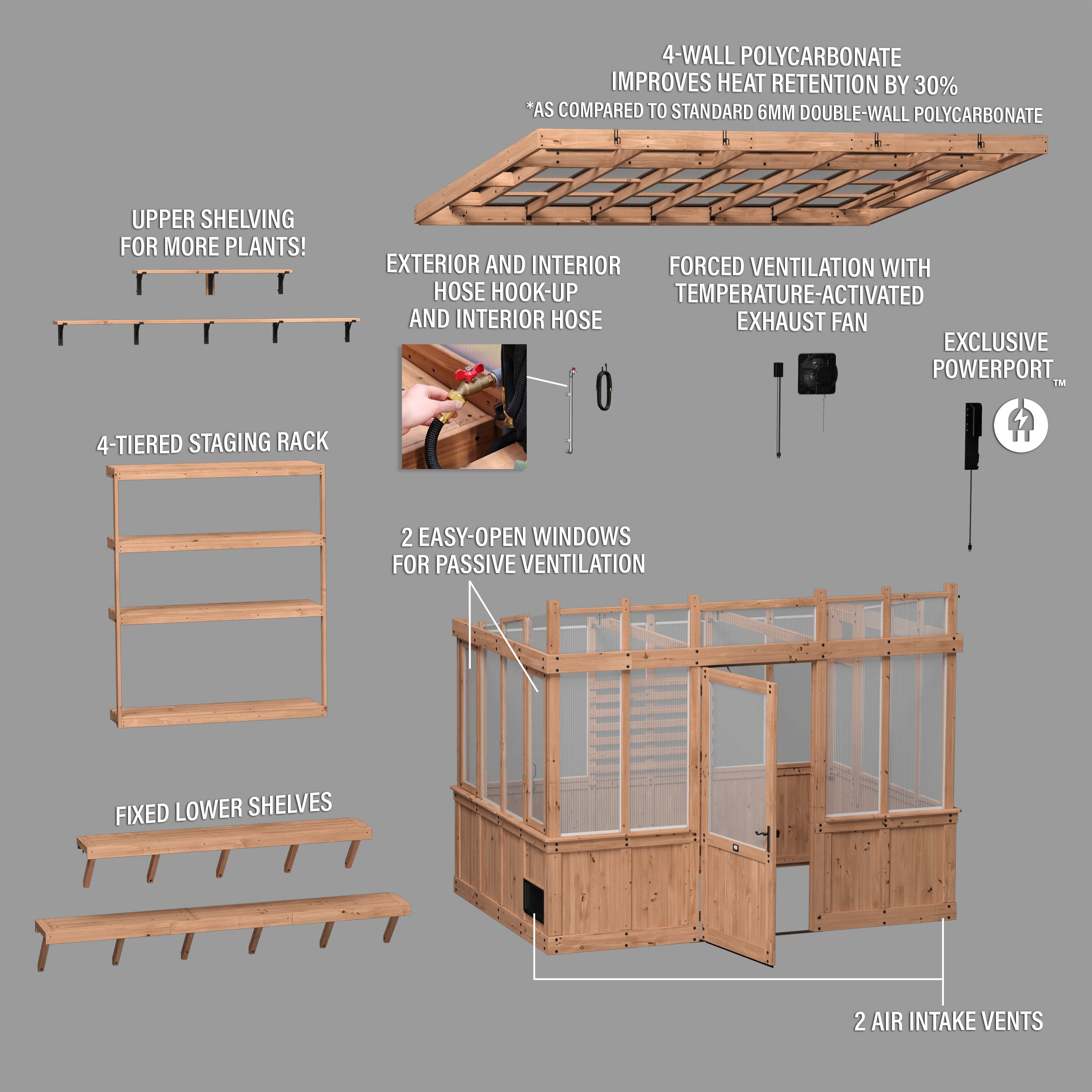 3.3m X 2.2m Poppy Greenhouse exploded view