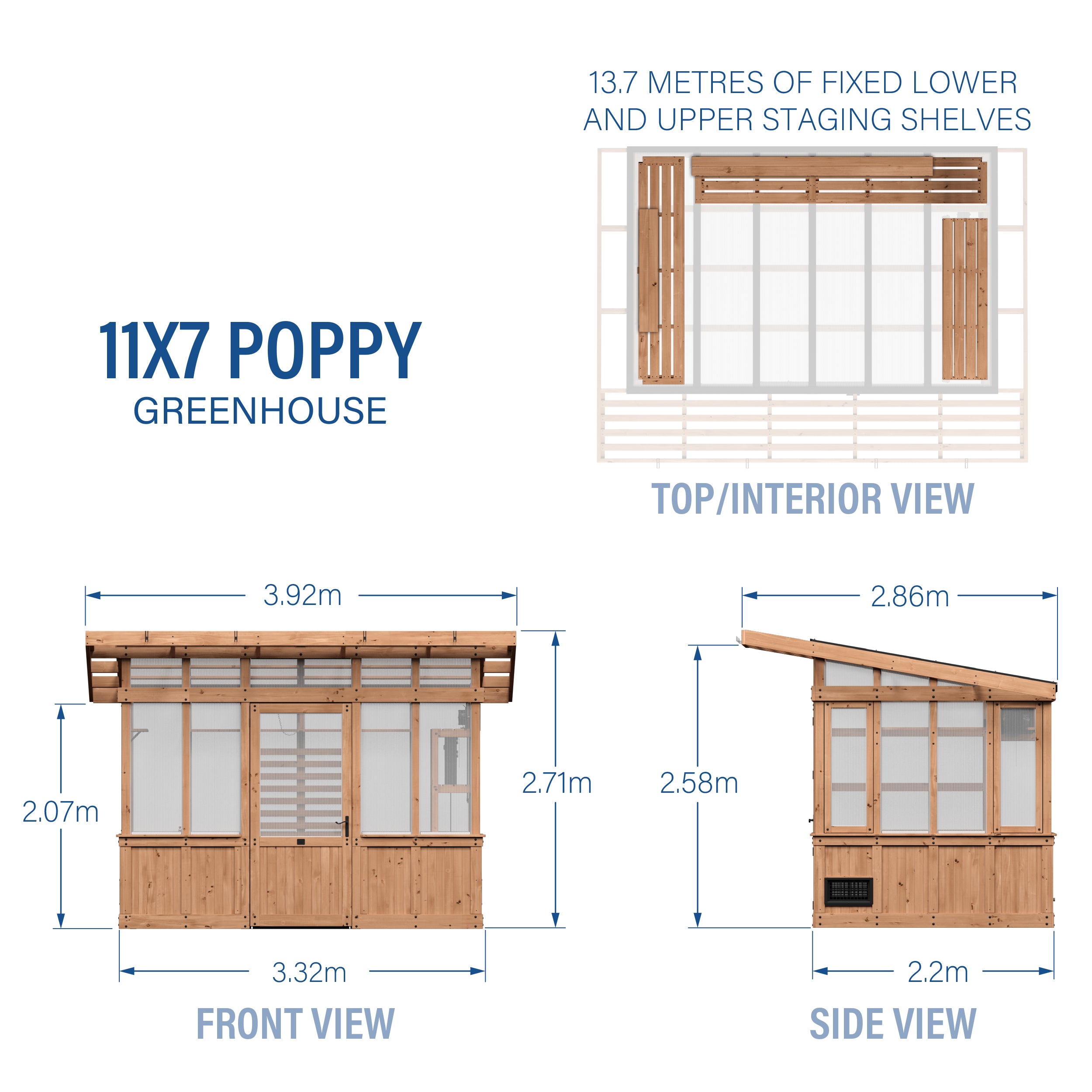 3.3m X 2.2m Poppy Greenhouse Metric Dimensions