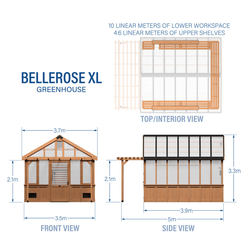 3.9m X 3.5m Bellerose XL Greenhouse specifications