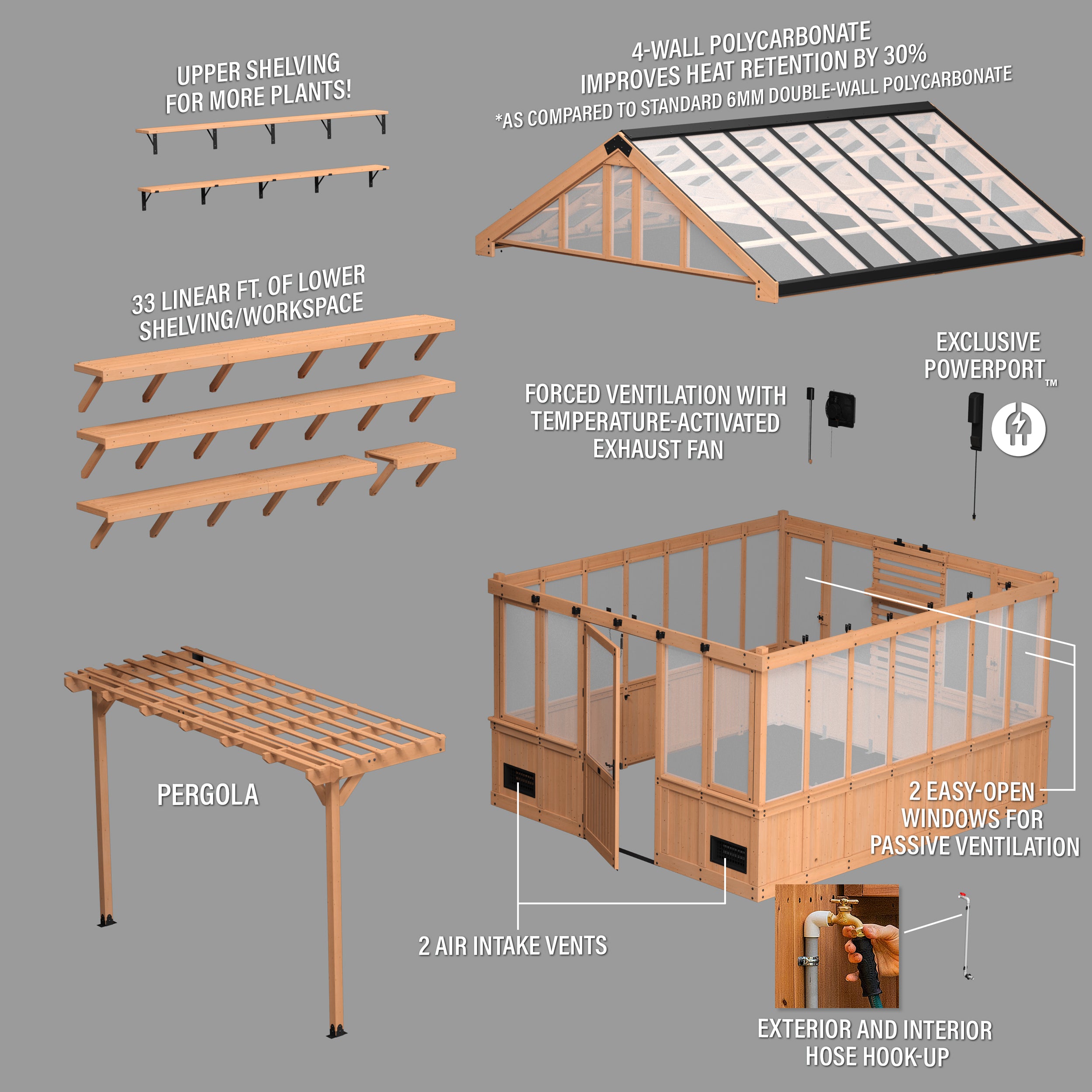 3.9m X 3.5m Bellerose Greenhouse exploded view of parts