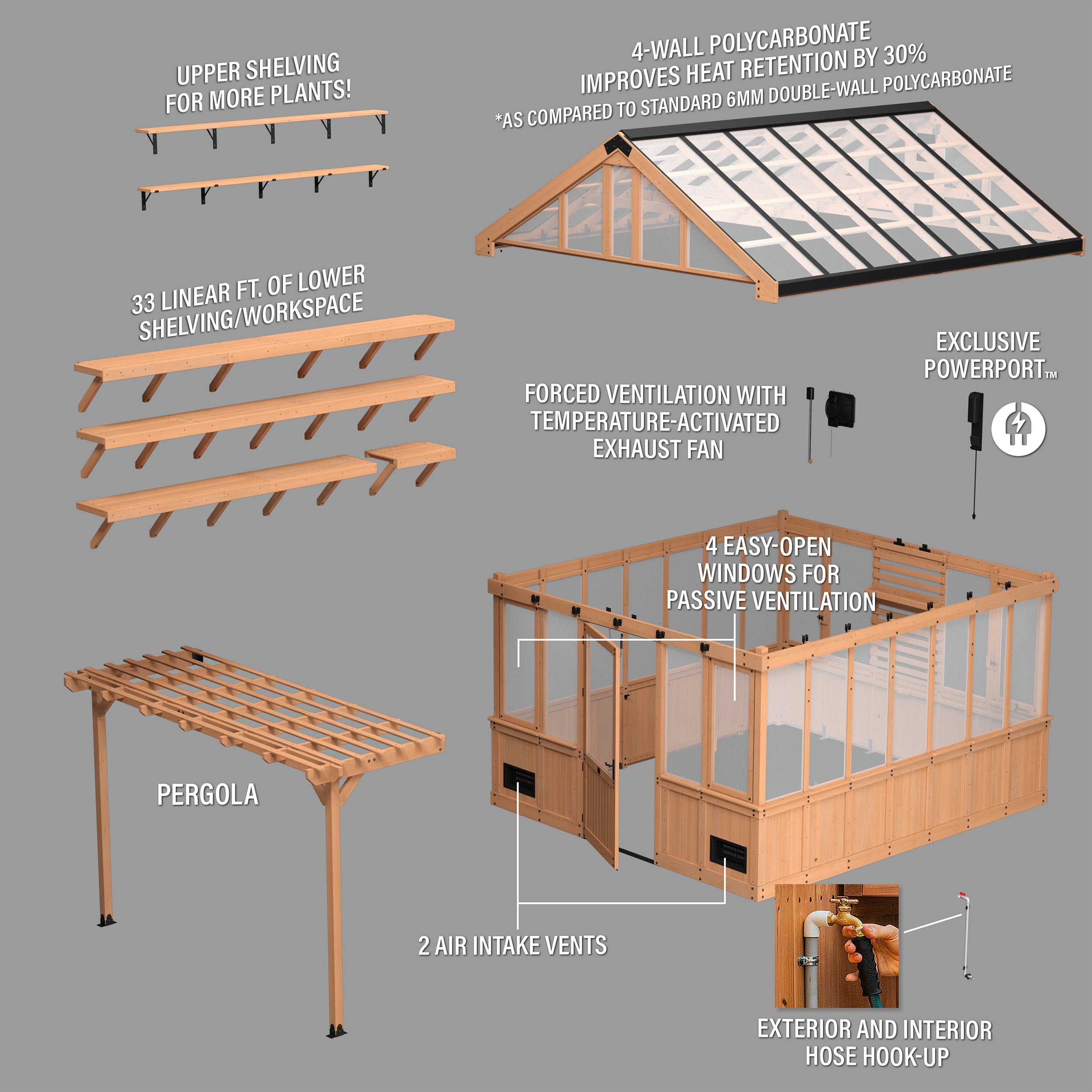 3.9m X 3.5m Bellerose Greenhouse exploded view of parts