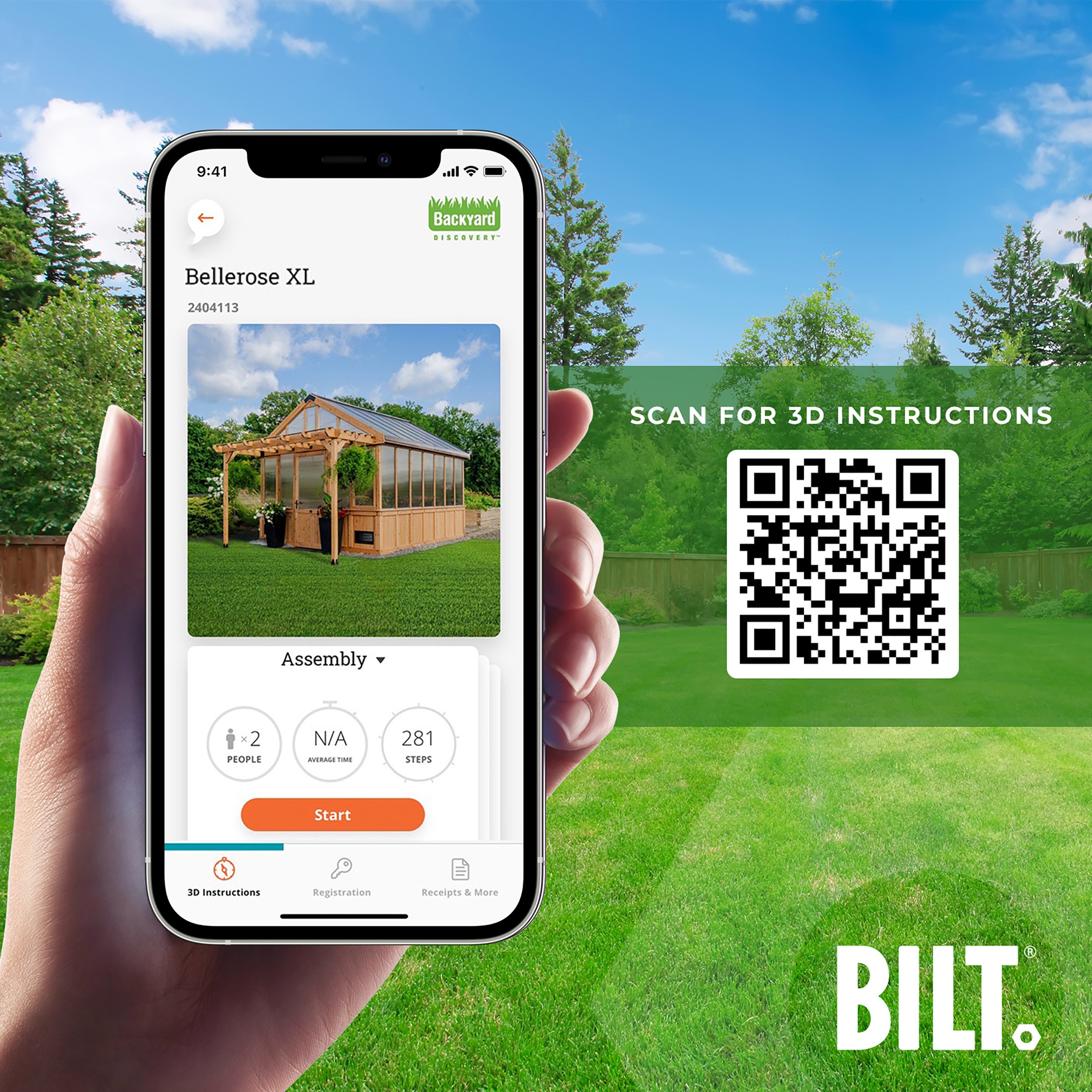 3.9m X 3.5m Bellerose Greenhouse BILT app to assist with assembly