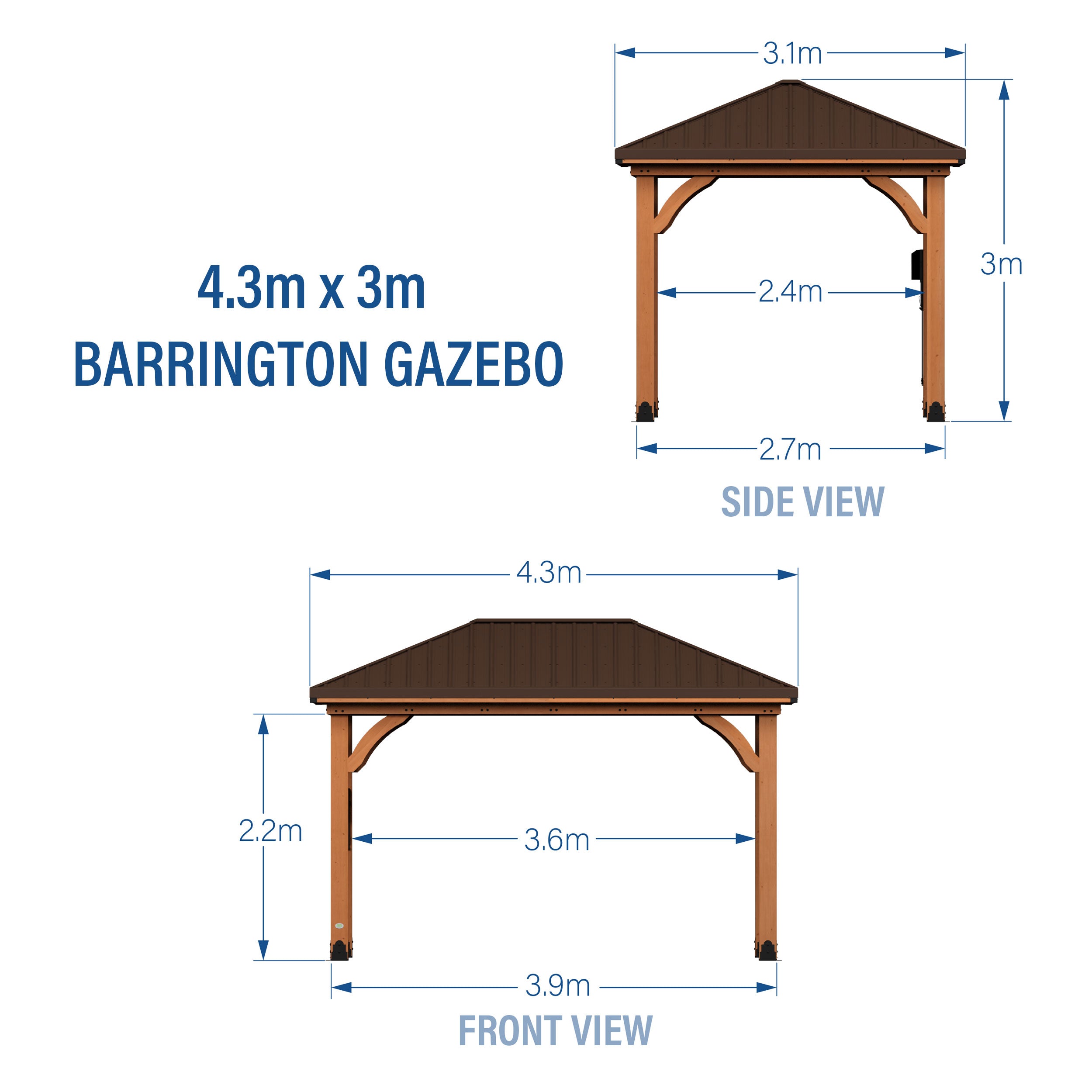 4.3m x 3m Barrington Gazebo Metric Dimensions