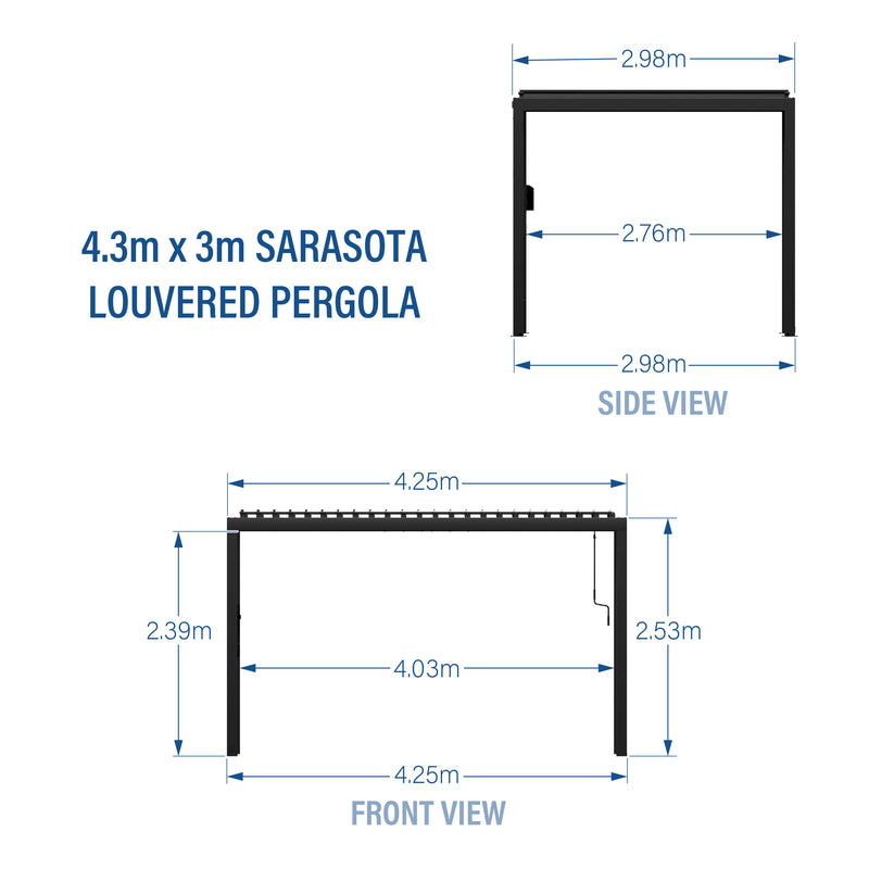 4.3m x 3m Sarasota Steel Louvered Pergola specifications