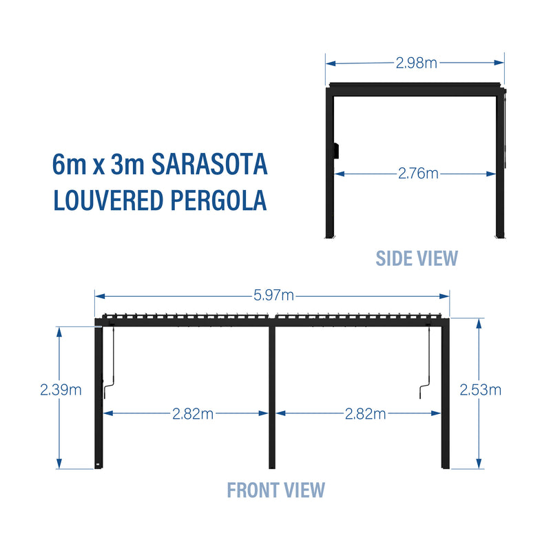 6m x 3m Sarasota Steel Louvered Pergola specifications