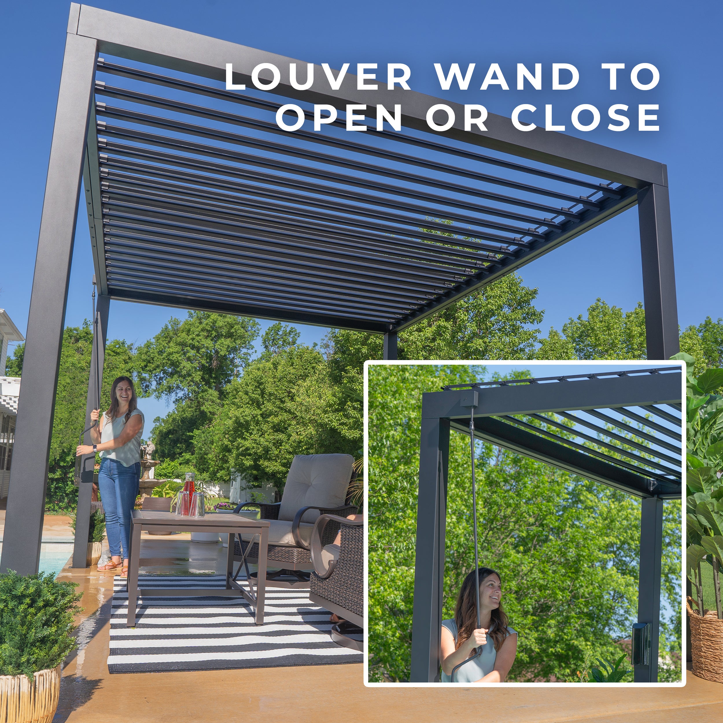 3.6m X 3m Sarasota Steel Louvered Pergola Louver Wand