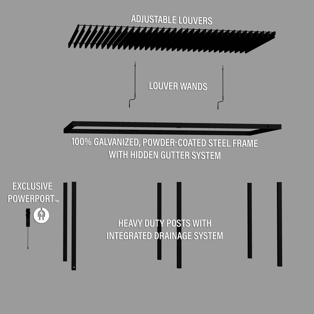 6.0m x 3.0m Sarasota Steel Louvered Pergola
