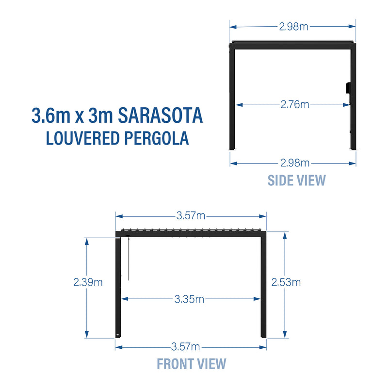3.6m X 3m Sarasota Steel Louvered Pergola specifications
