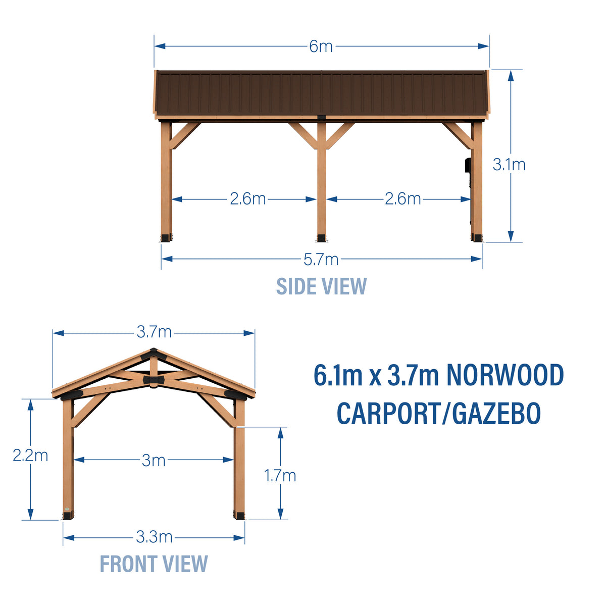 6.1m x 3.7m Norwood Carport/Gazebo