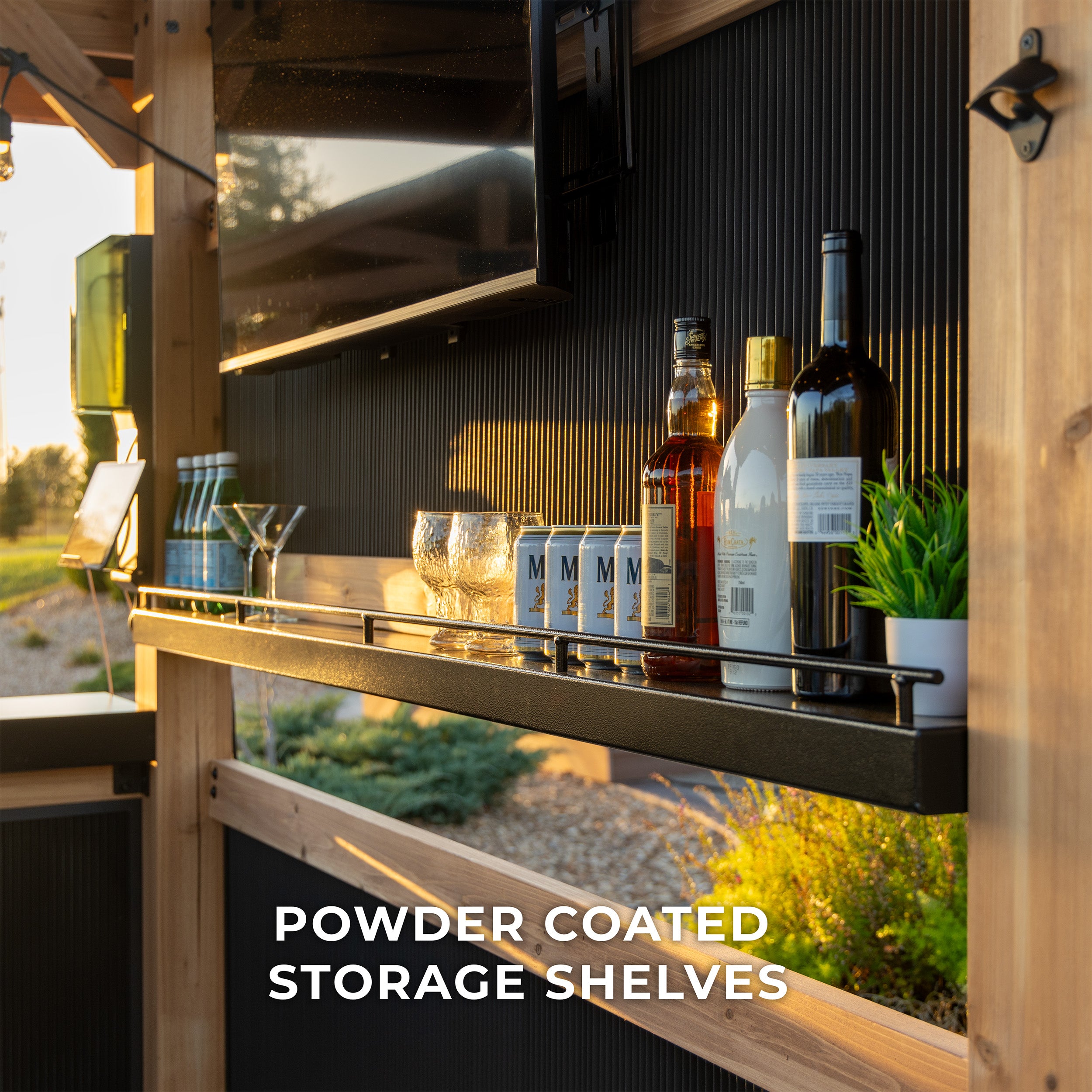 Palisade Outdoor Bar powder coated storage shelves