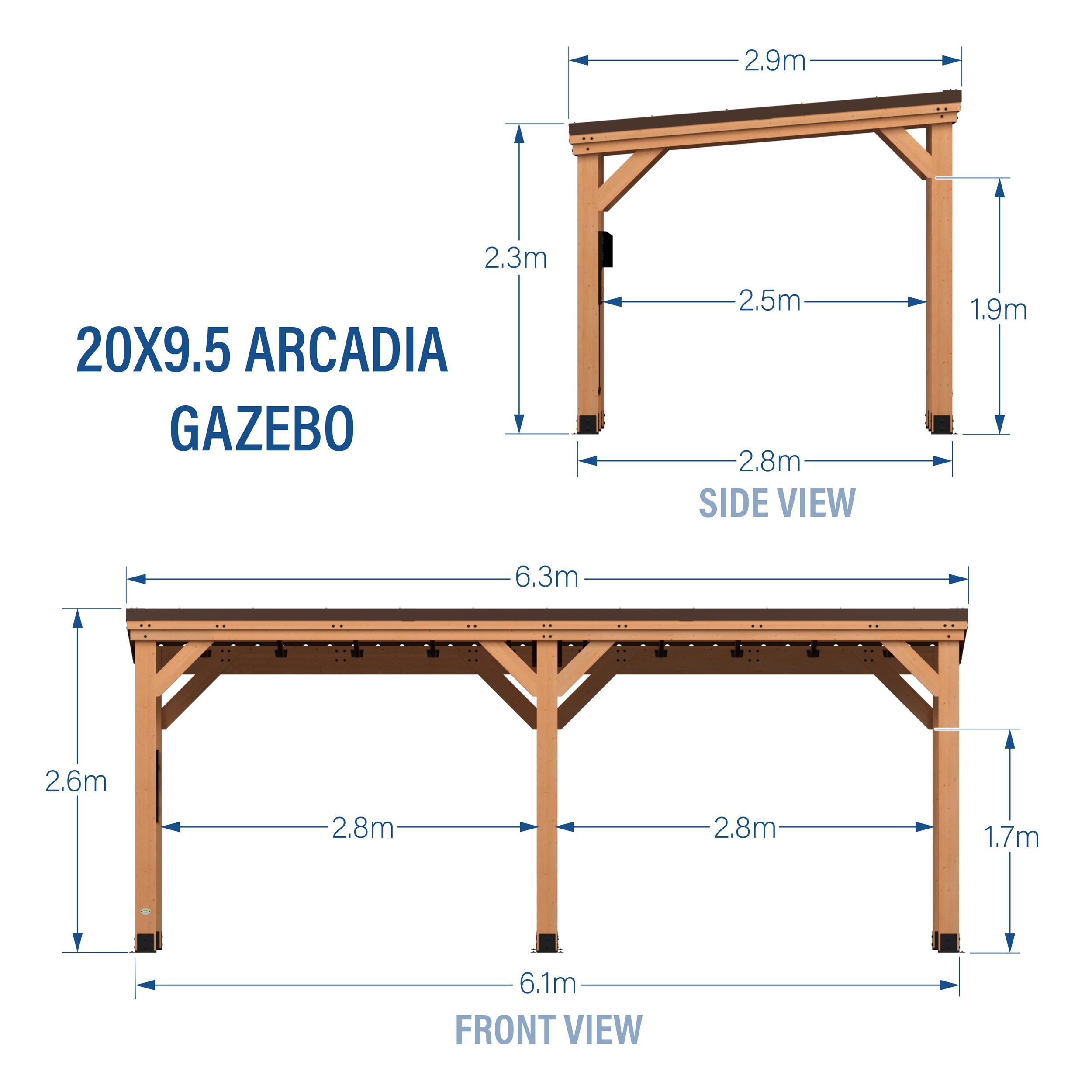 6.3m x 2.9m Arcadia  Dimensions