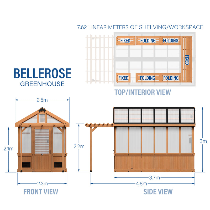 3.3m X 2.1m Bellerose Greenhouse specifications