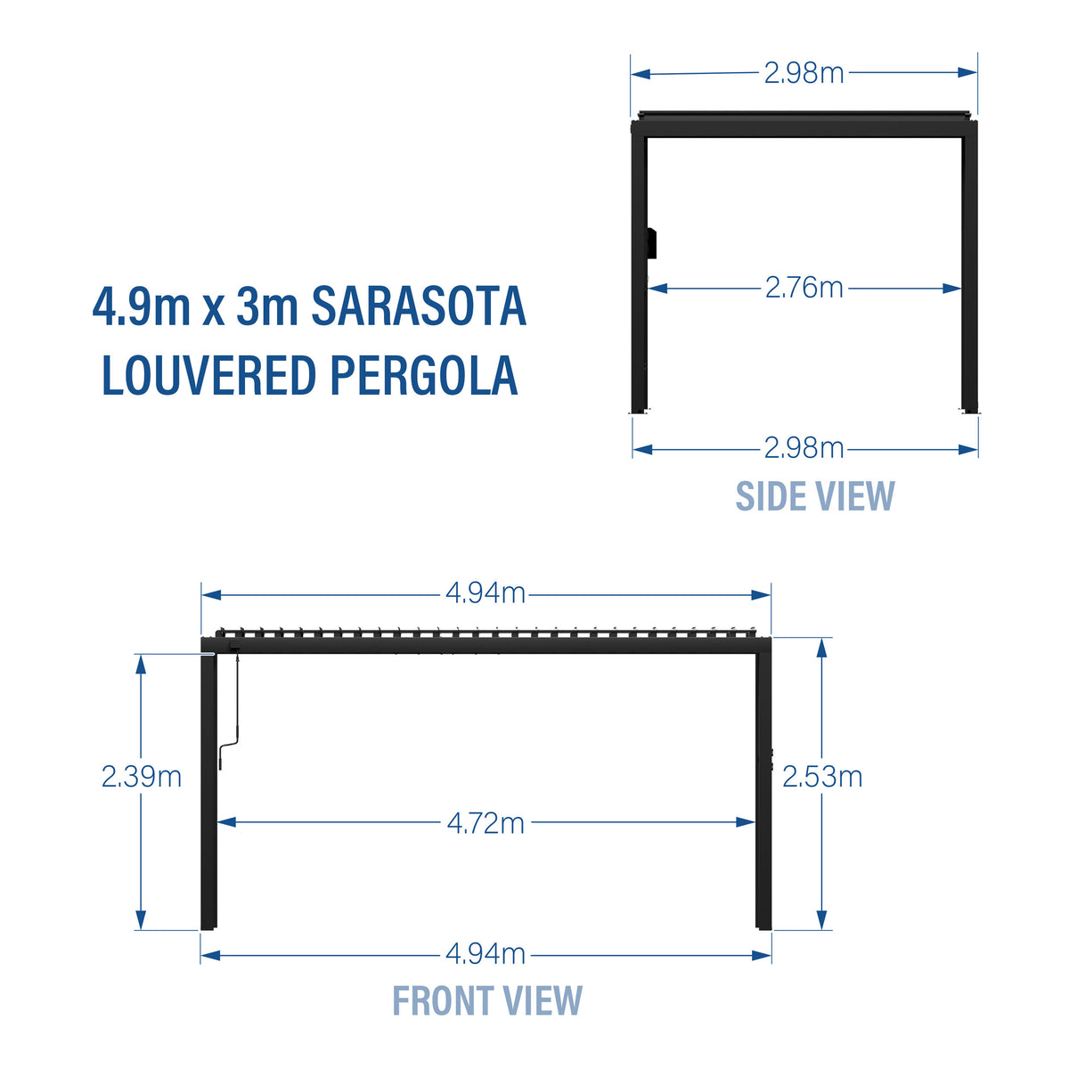 4.9m x 3.0m Sarasota Steel Louvered Pergola