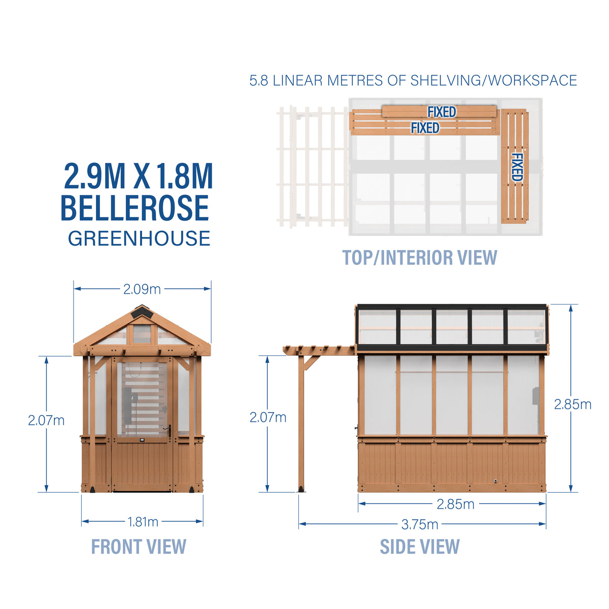 2.9m x 1.8m Bellerose Greenhouse