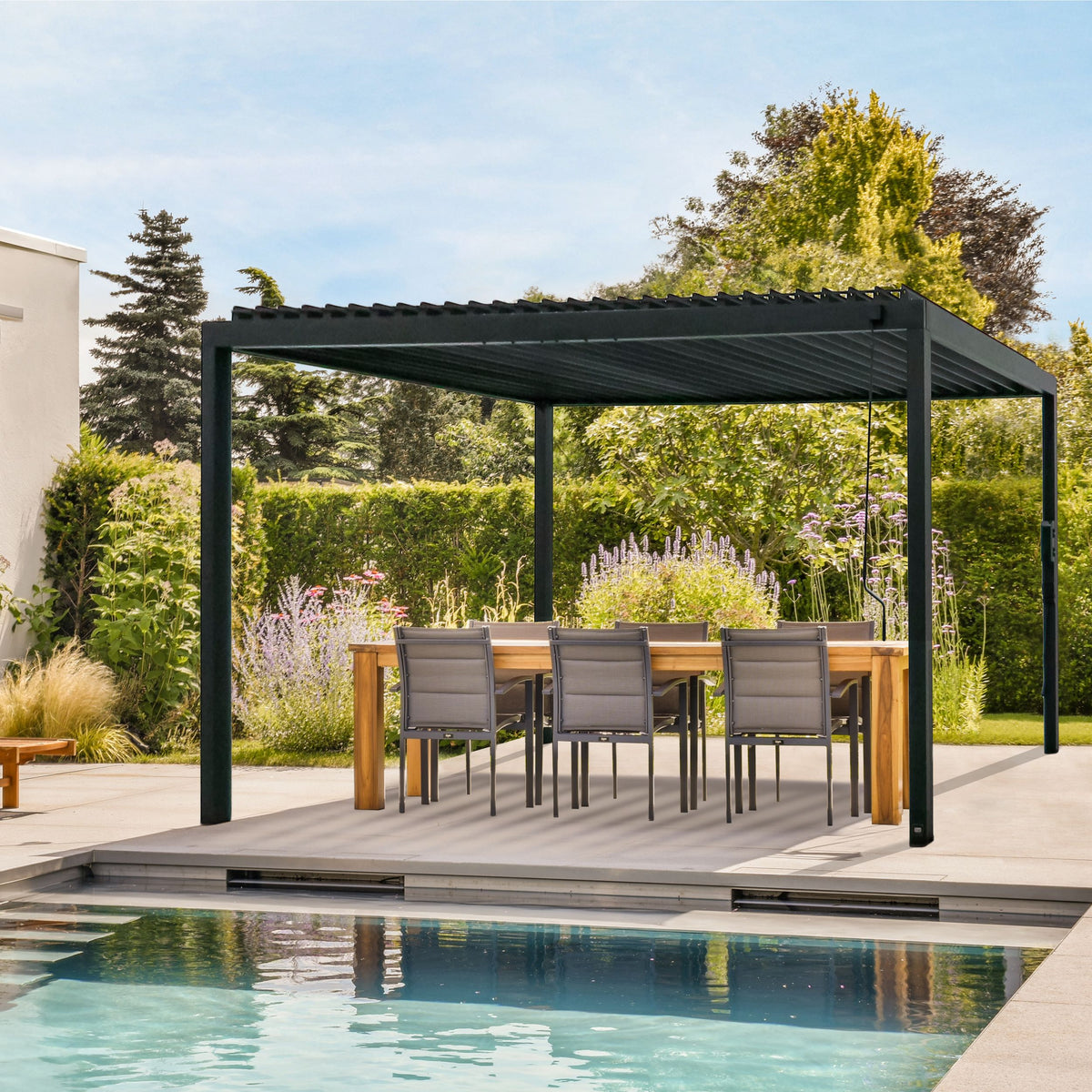 4.9m x 3.0m Sarasota Steel Louvered Pergola