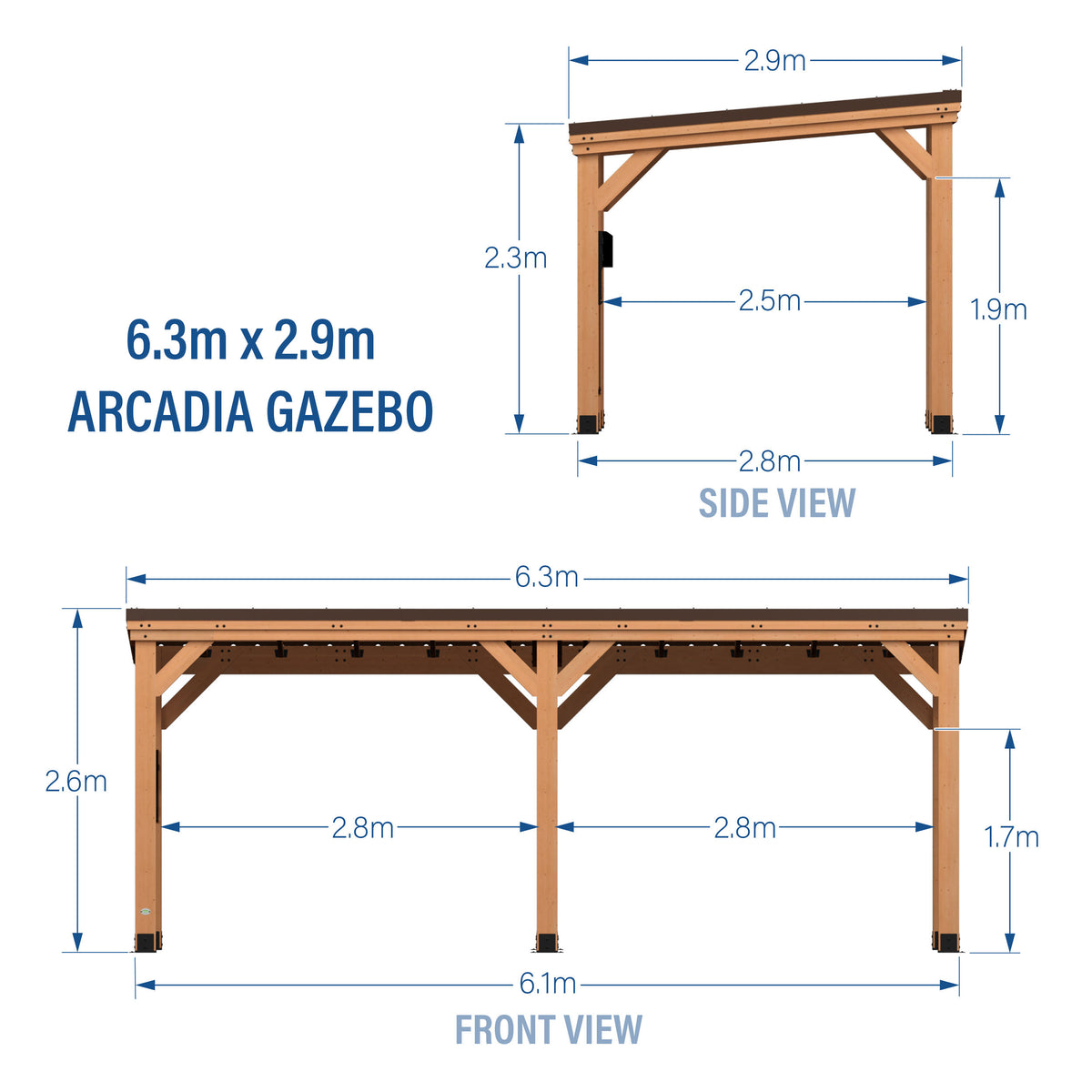 6.3m x 2.9m Arcadia Slope Roof Gazebo