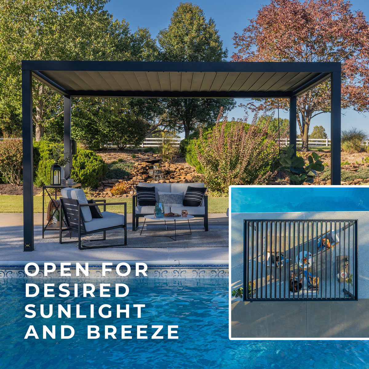 4.9m x 3.0m Sarasota Steel Louvered Pergola