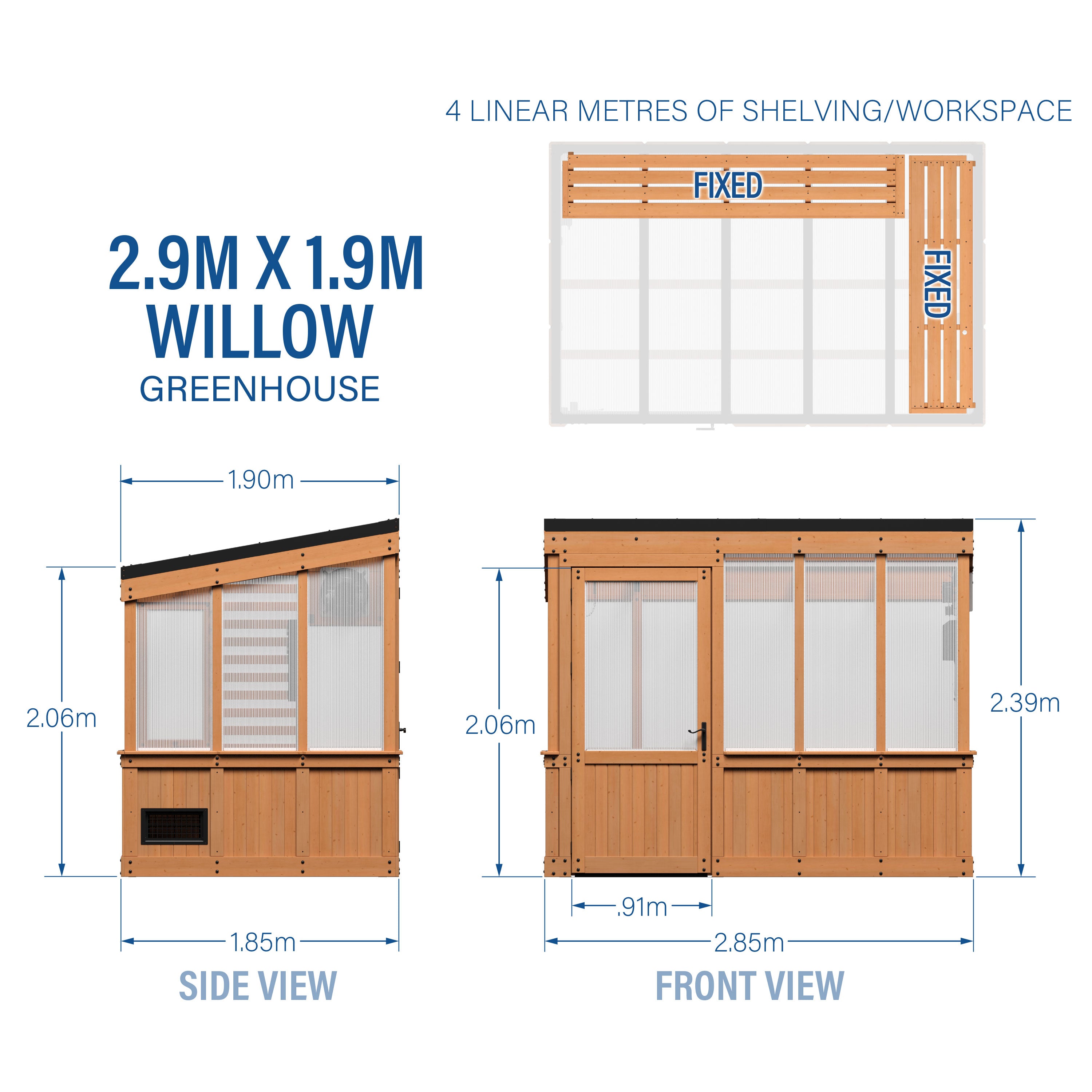 2.9m x 1.9m Willow Greenhouse